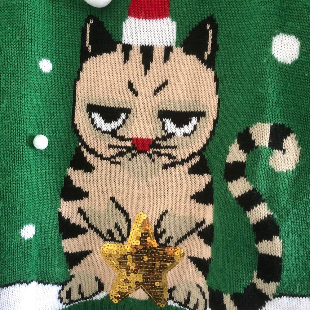 Grumpy Cat Christmas Sweater With Sequins And 3d … - image 2